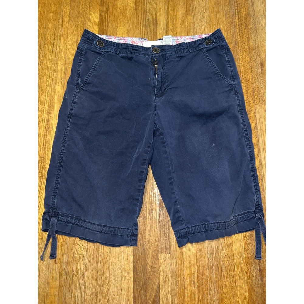 Kim Rogers Women‎ 6 Navy Tie Cuff Zip Back Pocket Casual Bermuda Shorts